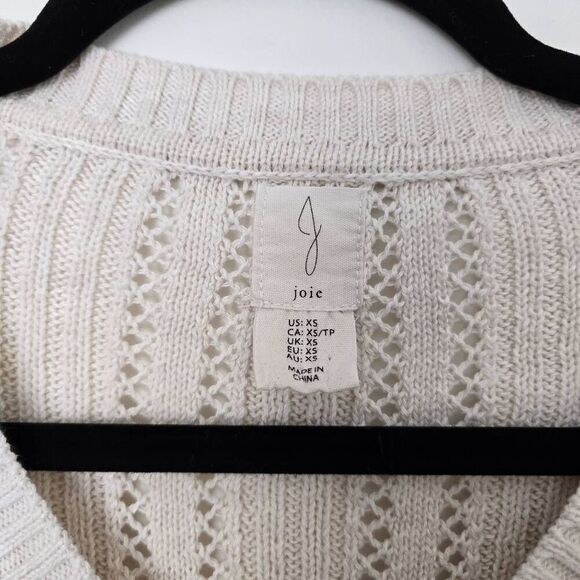 Joie‎ Sweater Women's XS Ivory Knit Ribbed Dazzling Short Sleeve V-Neck Gorpcore - Picture 3 of 7